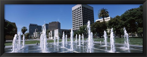 Framed Plaza De Cesar Chavez with Water Fountains, San Jose, California Print