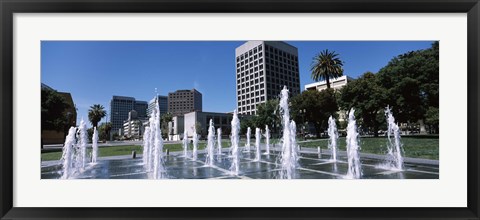 Framed Plaza De Cesar Chavez with Water Fountains, San Jose, California Print
