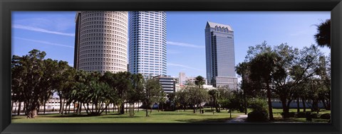 Framed Buildings in a city viewed from a park, Plant Park, University Of Tampa, Tampa, Hillsborough County, Florida, USA Print