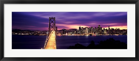 Framed Bridge lit up at dusk, Bay Bridge, San Francisco Bay, San Francisco, California Print