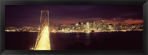 Framed Bay Bridge and San Francisco skyline at night, California Print