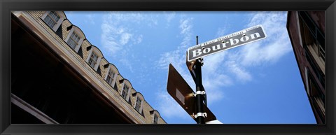 Framed Street name signboard on a pole, Bourbon Street, French Market, French Quarter, New Orleans, Louisiana, USA Print