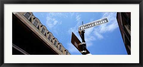 Framed Street name signboard on a pole, Bourbon Street, French Market, French Quarter, New Orleans, Louisiana, USA Print