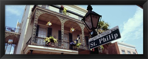 Framed Street name signboard on a lamppost, St. Philip Street, French Market, French Quarter, New Orleans, Louisiana, USA Print