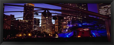 Framed Buildings lit up at night, Millennium Park, Chicago, Cook County, Illinois, USA Print