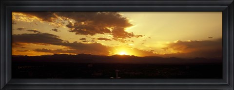 Framed Silhouette of mountains at sunrise, Denver, Colorado, USA Print