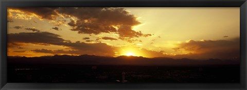 Framed Silhouette of mountains at sunrise, Denver, Colorado, USA Print