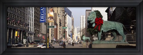 Framed Bronze lion statue in front of a museum, Art Institute Of Chicago, Chicago, Cook County, Illinois, USA Print