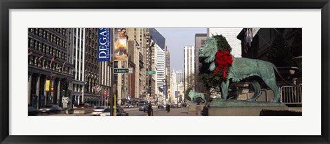 Framed Bronze lion statue in front of a museum, Art Institute Of Chicago, Chicago, Cook County, Illinois, USA Print