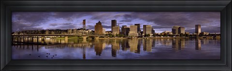 Framed Portland Skyline on a cloudy day, Oregon Print