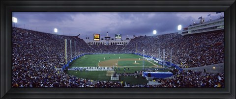 Framed Spectators watching baseball match, Los Angeles Dodgers, Los Angeles Memorial Coliseum, Los Angeles, California Print