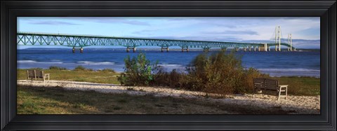 Framed Suspension bridge across a strait, Mackinac Bridge, Mackinaw City, Michigan, USA Print