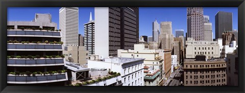 Framed Skyscrapers in a city viewed from Union Square towards Financial District, San Francisco, California, USA Print