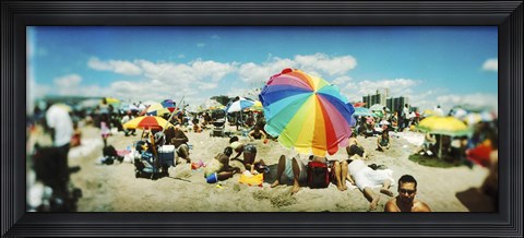 Framed Bright Umbrella on Coney Island Print