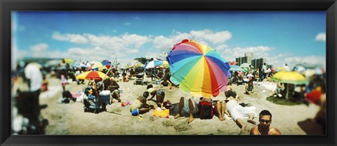 Framed Bright Umbrella on Coney Island Print