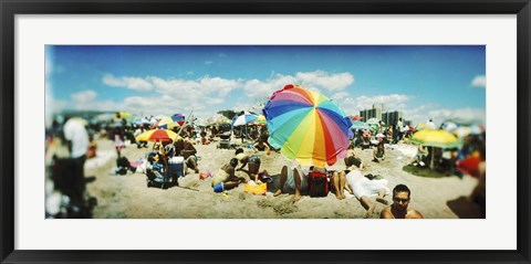 Framed Bright Umbrella on Coney Island Print