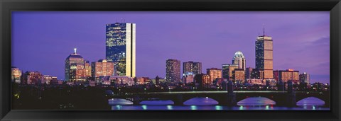 Framed Bridge with city at the waterfront, Charles River, Back Bay, Longfellow Bridge, Boston, Suffolk County, Massachusetts Print