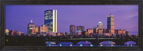 Framed Bridge with city at the waterfront, Charles River, Back Bay, Longfellow Bridge, Boston, Suffolk County, Massachusetts Print