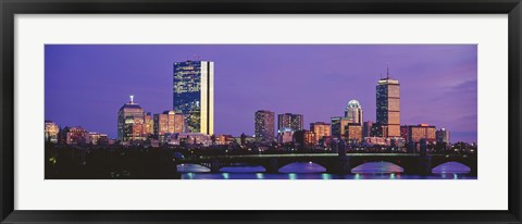 Framed Bridge with city at the waterfront, Charles River, Back Bay, Longfellow Bridge, Boston, Suffolk County, Massachusetts Print