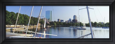 Framed Sailboats in a river with city in the background, Charles River, Back Bay, Boston, Suffolk County, Massachusetts, USA Print