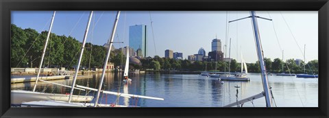 Framed Sailboats in a river with city in the background, Charles River, Back Bay, Boston, Suffolk County, Massachusetts, USA Print