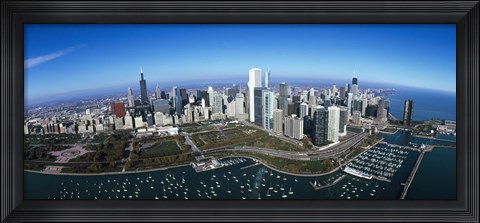 Framed Aerial view of a park in a city, Millennium Park, Lake Michigan, Chicago, Cook County, Illinois Print