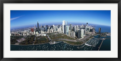 Framed Aerial view of a park in a city, Millennium Park, Lake Michigan, Chicago, Cook County, Illinois Print
