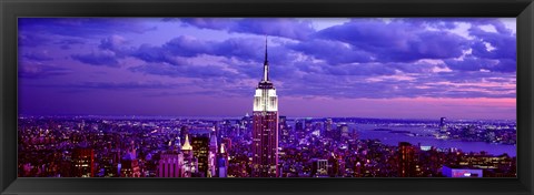 Framed Empire State Building lit up in white, Midtown Manhattan, New York City Print