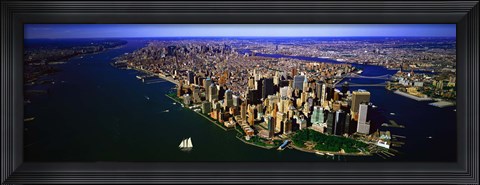 Framed Aerial view of lower Manhattern, New York City, New York State, USA Print