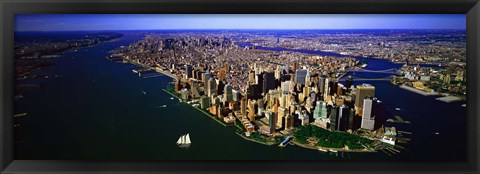 Framed Aerial view of lower Manhattern, New York City, New York State, USA Print