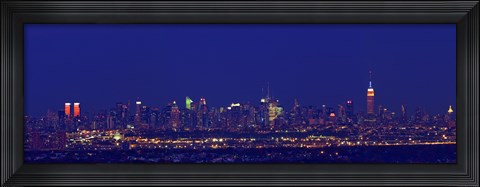 Framed Buildings in a city lit up at night, Upper Manhattan, Manhattan, New York City, New York State, USA Print