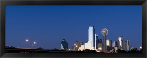 Framed Nighttime View of Dallas Skyline with Reunion Tower Print