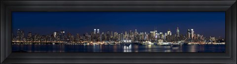 Framed Buildings in a city lit up at dusk, Hudson River, Midtown Manhattan, Manhattan, New York City, New York State, USA Print