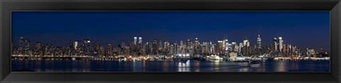 Framed Buildings in a city lit up at dusk, Hudson River, Midtown Manhattan, Manhattan, New York City, New York State, USA Print