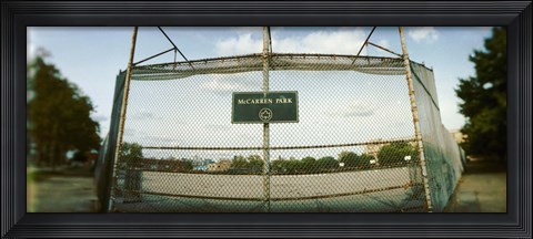 Framed Chainlink fence in a public park, McCarren Park, Greenpoint, Brooklyn, New York City, New York State, USA Print