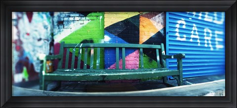 Framed Bench outside a building, Williamsburg, Brooklyn, New York City, New York State, USA Print