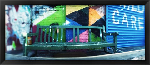 Framed Bench outside a building, Williamsburg, Brooklyn, New York City, New York State, USA Print