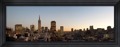 Framed Buildings lit up at dusk, Telegraph Hill, San Francisco, California, USA Print