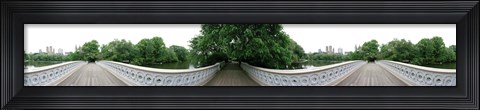 Framed 360 degree view of a footbridge in an urban park, Bow Bridge, Central Park, Manhattan, New York City, New York State, USA Print
