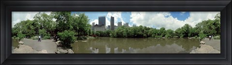 Framed 360 degree view of a pond in an urban park, Central Park, Manhattan, New York City, New York State, USA Print