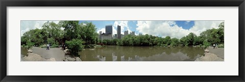 Framed 360 degree view of a pond in an urban park, Central Park, Manhattan, New York City, New York State, USA Print