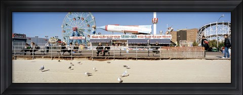 Framed Tourists at an amusement park, Coney Island, Brooklyn, New York City, New York State, USA Print