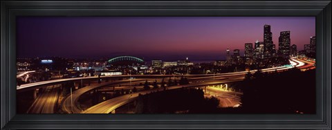 Framed City lit up at night, Seattle, King County, Washington State, USA 2010 Print