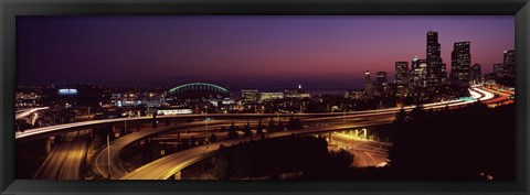 Framed City lit up at night, Seattle, King County, Washington State, USA 2010 Print