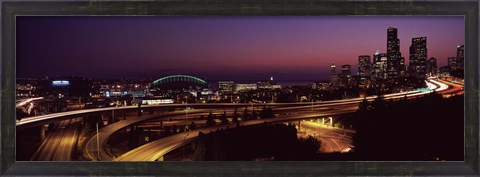 Framed City lit up at night, Seattle, King County, Washington State, USA 2010 Print