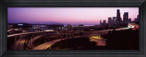 Framed City lit up at dusk, Seattle, King County, Washington State, USA 2010 Print