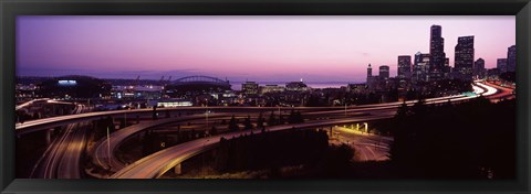 Framed City lit up at dusk, Seattle, King County, Washington State, USA 2010 Print