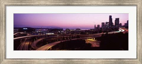 Framed City lit up at dusk, Seattle, King County, Washington State, USA 2010 Print
