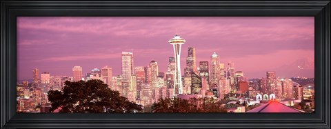Framed Night view of Seattle, King County, Washington State, USA 2010 Print