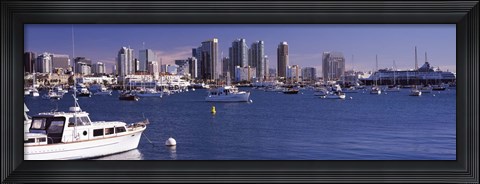 Framed Boats in the San Digeo Harbor Print